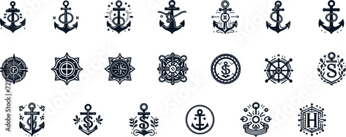 Stylized Sea Navigation Symbols - Anchors and Steering