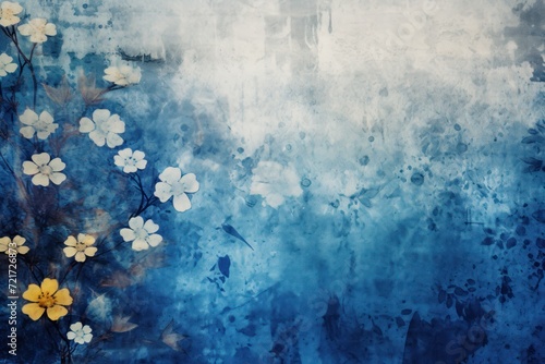cobalt abstract floral background with natural grunge textures © Celina