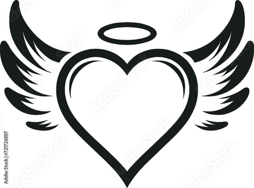 Angelic Heart with Wings and Halo Vector Design
