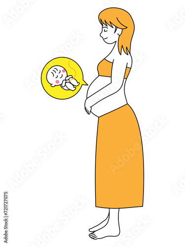 大きなお腹を手で抱えた妊婦と胎児