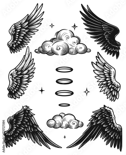 Angelic Vector Set with Wings, Halos and Celestial Motifs