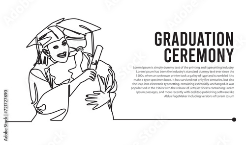Graduation ceremony vector One line illustration. (ID: 721727690)