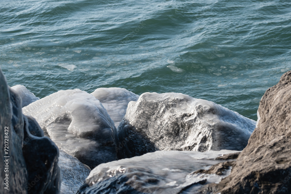 Ice Covered Rocks Near Lake Shore