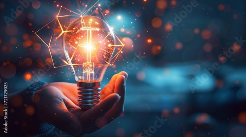 Glowing Lightbulb Showing New Futurisitc Technology Business Ideas photo