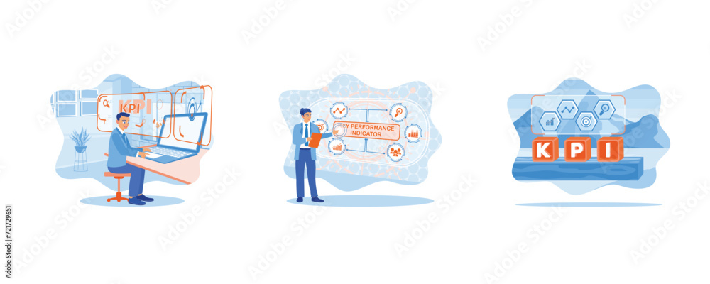  Key Performance Indicator Planning. Business Internet Technology. Business strategy growth or success. Set flat vector modern illustration 