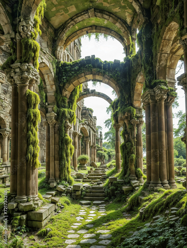 Mysterious ruins of an ancient city with arches and columns