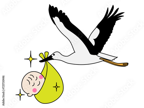 赤ちゃんを運ぶコウノトリ