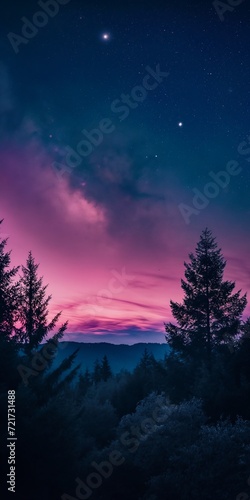 purple blue sky stars trees foreground pink redwoods young cute flutter star © Cary