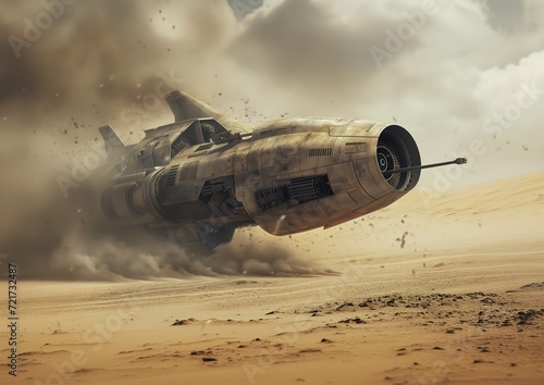 spaceship desert smoke coming out promotional solo sank action heroic compositing raider flying machinery photo