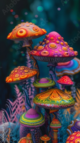 brightly colored mushrooms sitting green field extraterrestrial plants novel forest machine elves studio fairy dichromatism