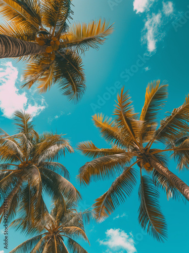 Palmeras tropicales  verano en M  xico  costa caribe  a  paisaje playero  arena y mar  destino tur  stico en M  xico.