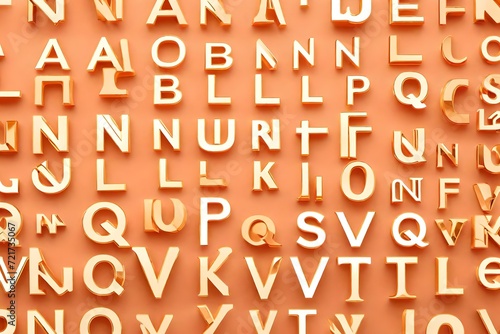 alphabets with different fonts, periodic arrangement of letters on plane background 
