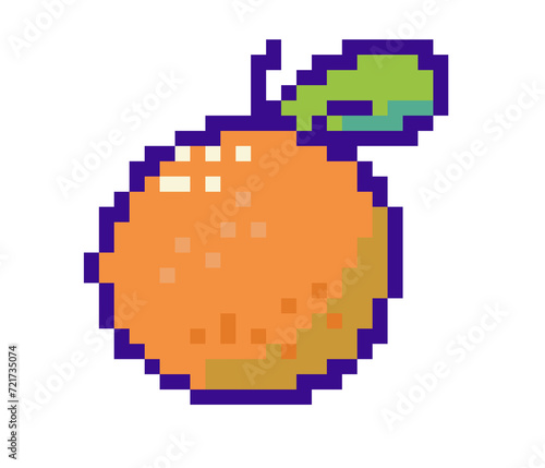 8 bit orange green leaf pixel fruit element icon