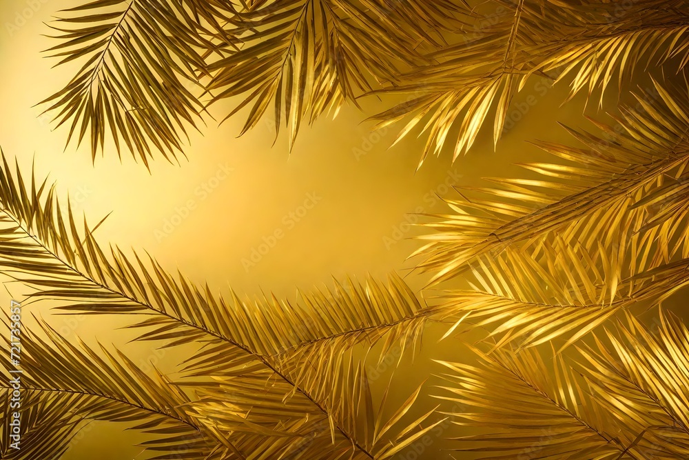 Obraz premium golden background with palm, golden palm leaves 