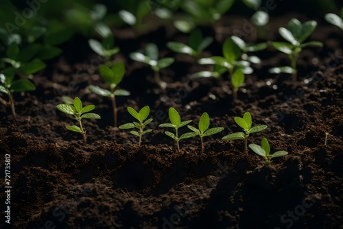 sprouts of tomato, sprouting plants, fertilized soil