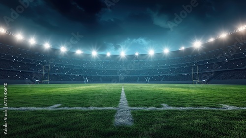 Panoramic view of a football stadium at night with lights photo