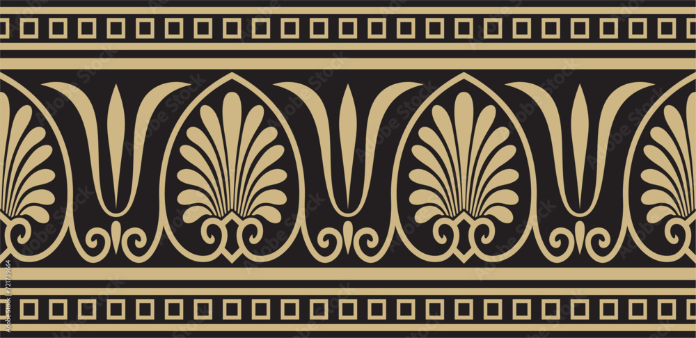 Naklejka premium Vector gold and black seamless classic greek ornament. Endless European pattern. Border, frame Ancient Greece, Roman Empire..