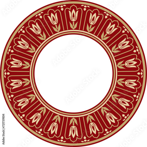Vector gold with red round Turkish ornament. Ottoman circle, ring, frame.