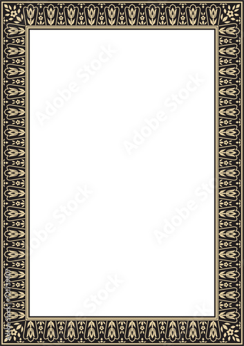 Vector golden and black square turkish ornament. Endless ottoman national border, frame..