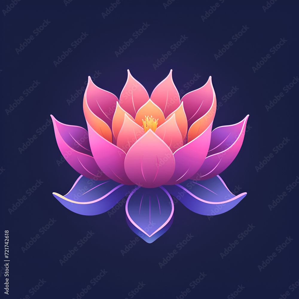 A logo illustration of a pink lotus flower on a purple background. Created with generative AI. A logo illustration of a pink lotus flower on a purple background. Created with generative AI.