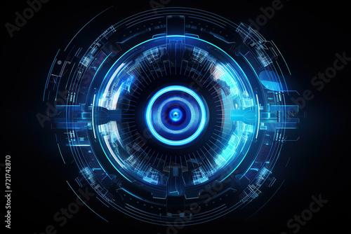 Futuristic technology interface with glowing lines and circles. 3d rendering. 