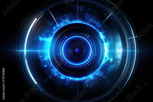 The abstract blue circle on a black background. Technology concept. 3D Rendering. 