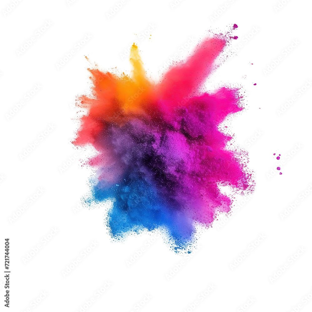 Holi  rainbow colors powder explosion on a white background. Abstract closeup dust ,Colorful powders for Holi festival isolated on white background.
