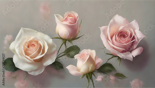 cream and pink painted rosebud with negative space pattern in the style of anne dewailly  ballet academia