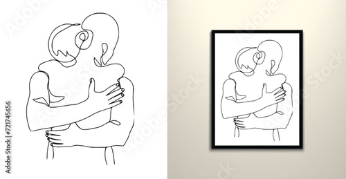 Couple hug line art drawing 