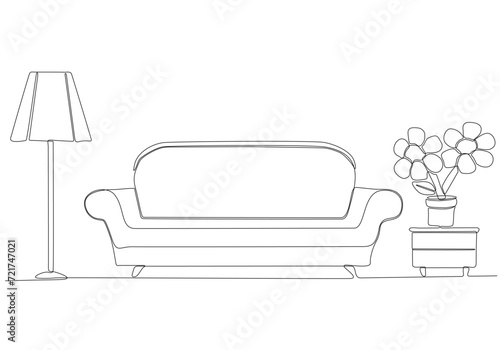 drawing of one line sofa living room sofa. Modern and simple Linear style furniture. Doodle vector illustration