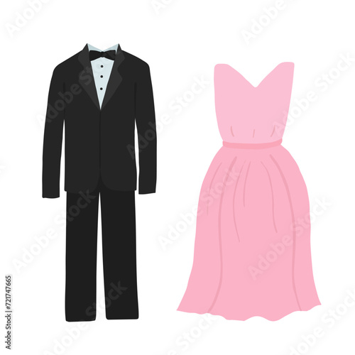 タキシードとドレスの手描きイラスト（カラー/輪郭線なし）