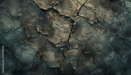 The ground has cracks in the top view for the background or graphic design with the concept of drought and death. Drought is the phenomenon of prolonged shortage of water. photo