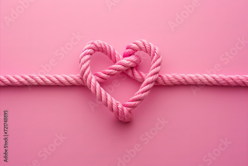 tied knot in the shape of a heart on a pink background