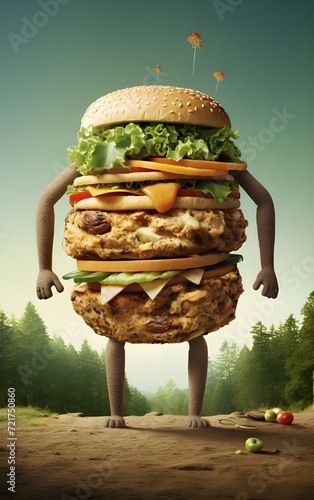 Food poster with hamburger man