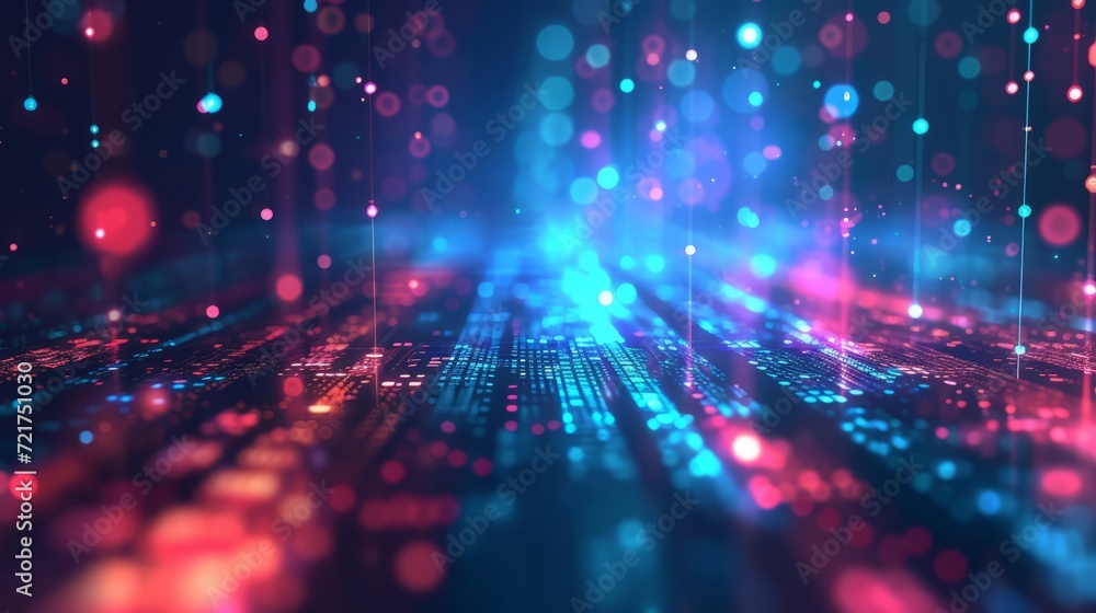 Obraz premium fiber optics programming matrix digital numbers background with lots spots. geometrical information technology icons and lines. holographic screen. wallpaper background