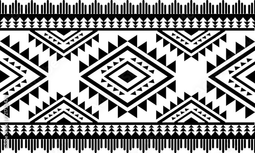 Ethnic southwest tribal navajo ornamental seamless pattern fabric black and white design for textile printing 
