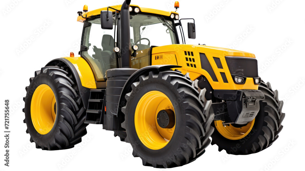 Yellow tractor isolated on transparent and white background.PNG image.