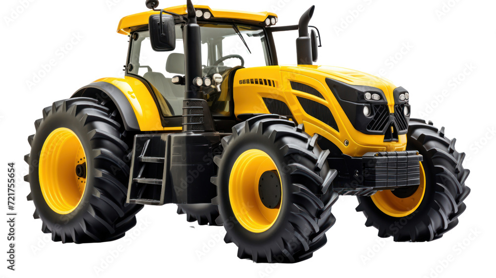 Obraz premium Yellow tractor isolated on transparent and white background.PNG image.