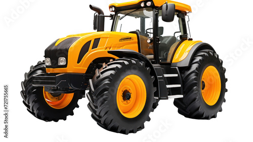 Yellow tractor isolated on transparent and white background.PNG image.