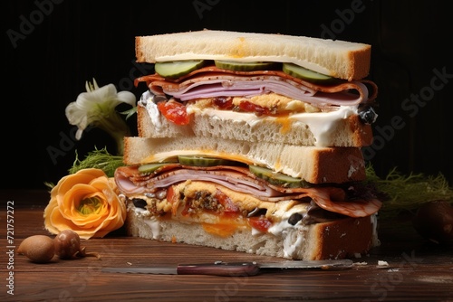 sandwiches with meat and lettuce on top for breakfast or to fill your stomach