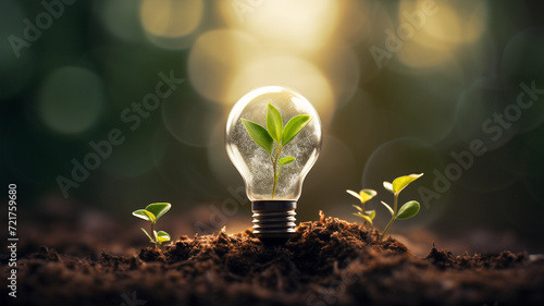 Plant inside of the light bulb  for Concept of renewable energy photo