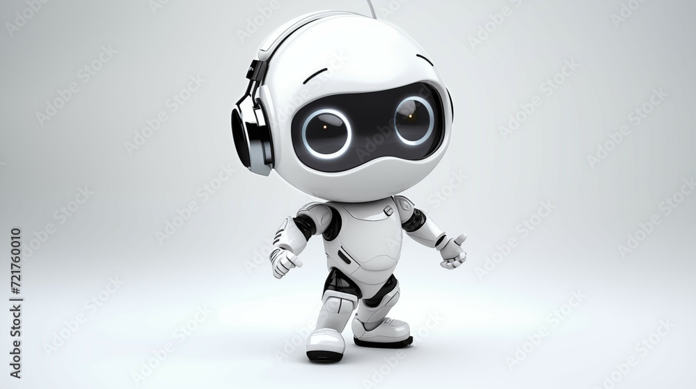 3d render of a robot with a headphones in a digital marketing online concept. 3d render of a robot with a headphones in a digital marketing online concept.
