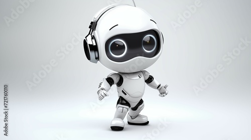 3d render of a robot with a headphones in a digital marketing online concept.