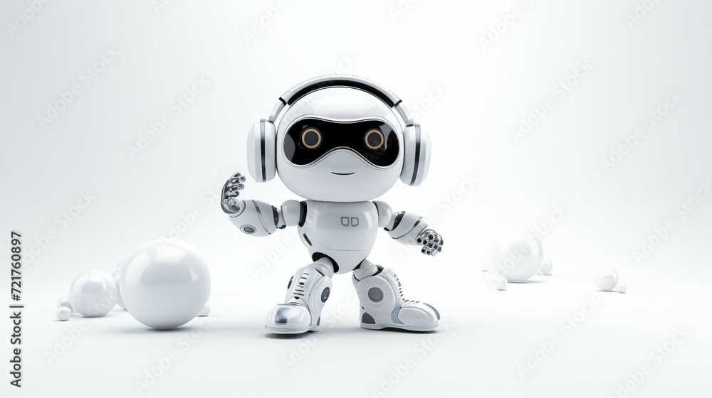 3d render of a robot with headphones in a digital technology concept.