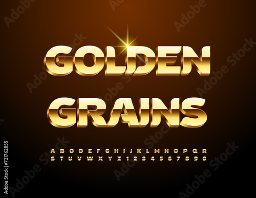 Vector elite template Golden Grains with creative Font. Golden 3D Alphabet Letters and Numbers set. photo