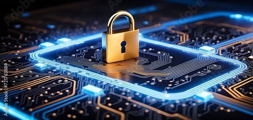 cybersecurity service concept of motherboard and safety authentication network or AI regulation laws with login and connecting. photo