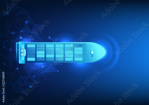 Transportation and logistics business technology Worldwide shipping using ships and AI technology To identify locations and help manage transportation systems efficiently, Vector illustration