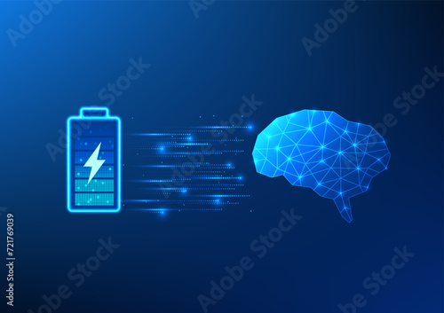 Battery technology background that stores electrical energy supplies power to the artificial intelligence or AI brain That has to work, learn  develop on its own. This is the technology of the future