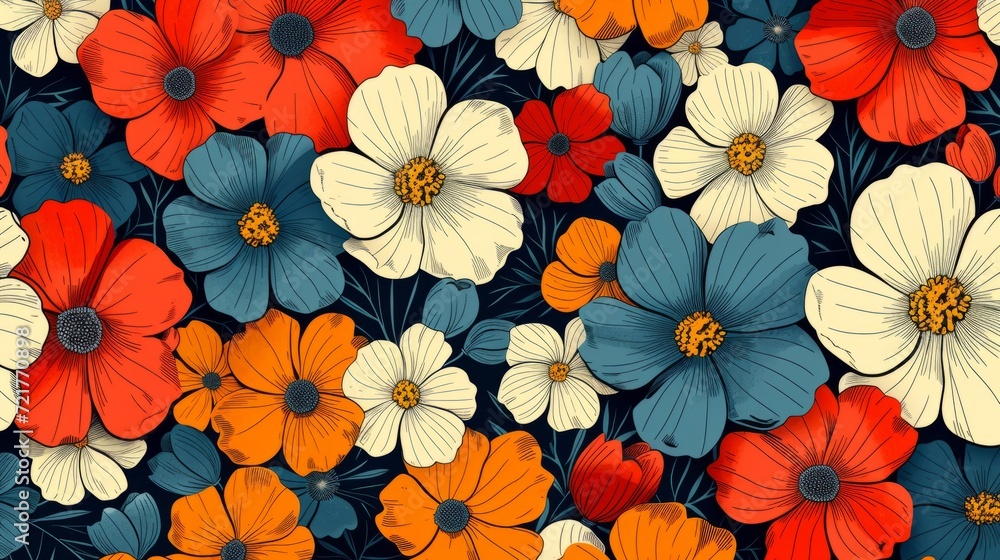 Black background, retro floral pattern Black background, retro floral pattern
