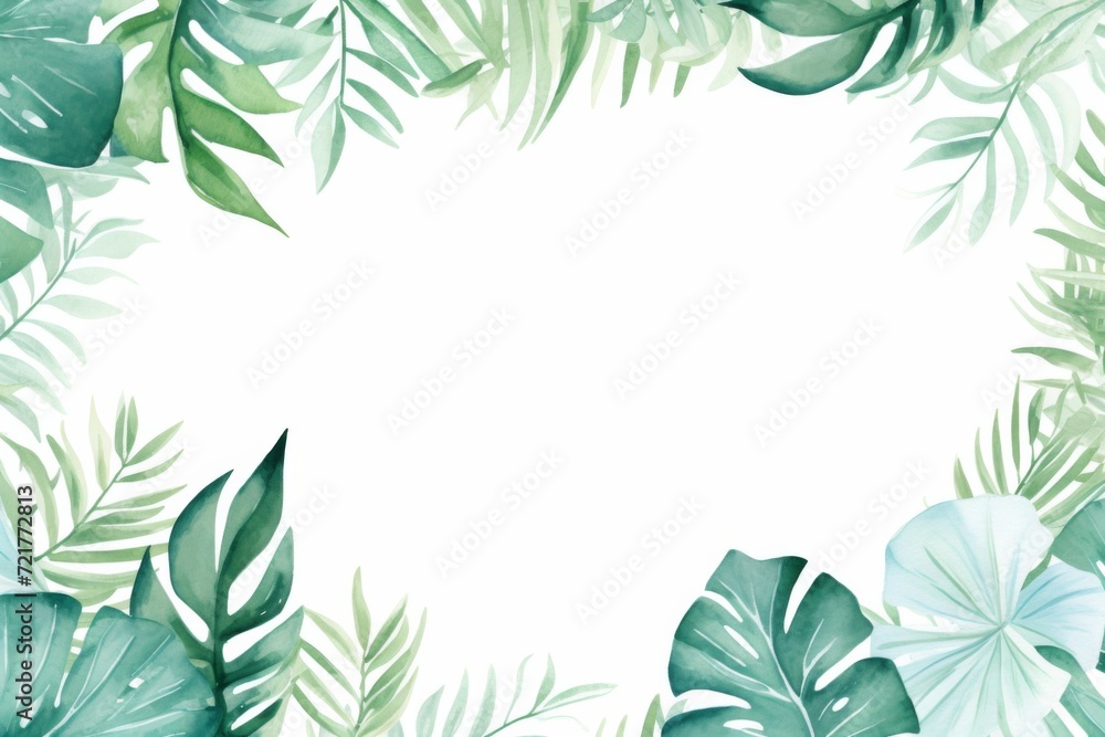 Naklejka premium watercolor tropical frame with leaves, in the style of minimalist backgrounds